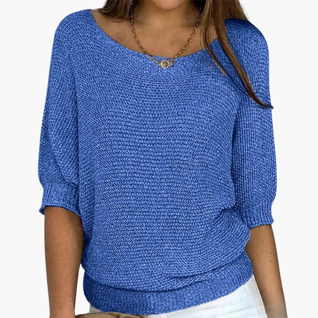 Women's ribbed knit pullover sweater with wide rounded collar, cozy chic autumn layering style