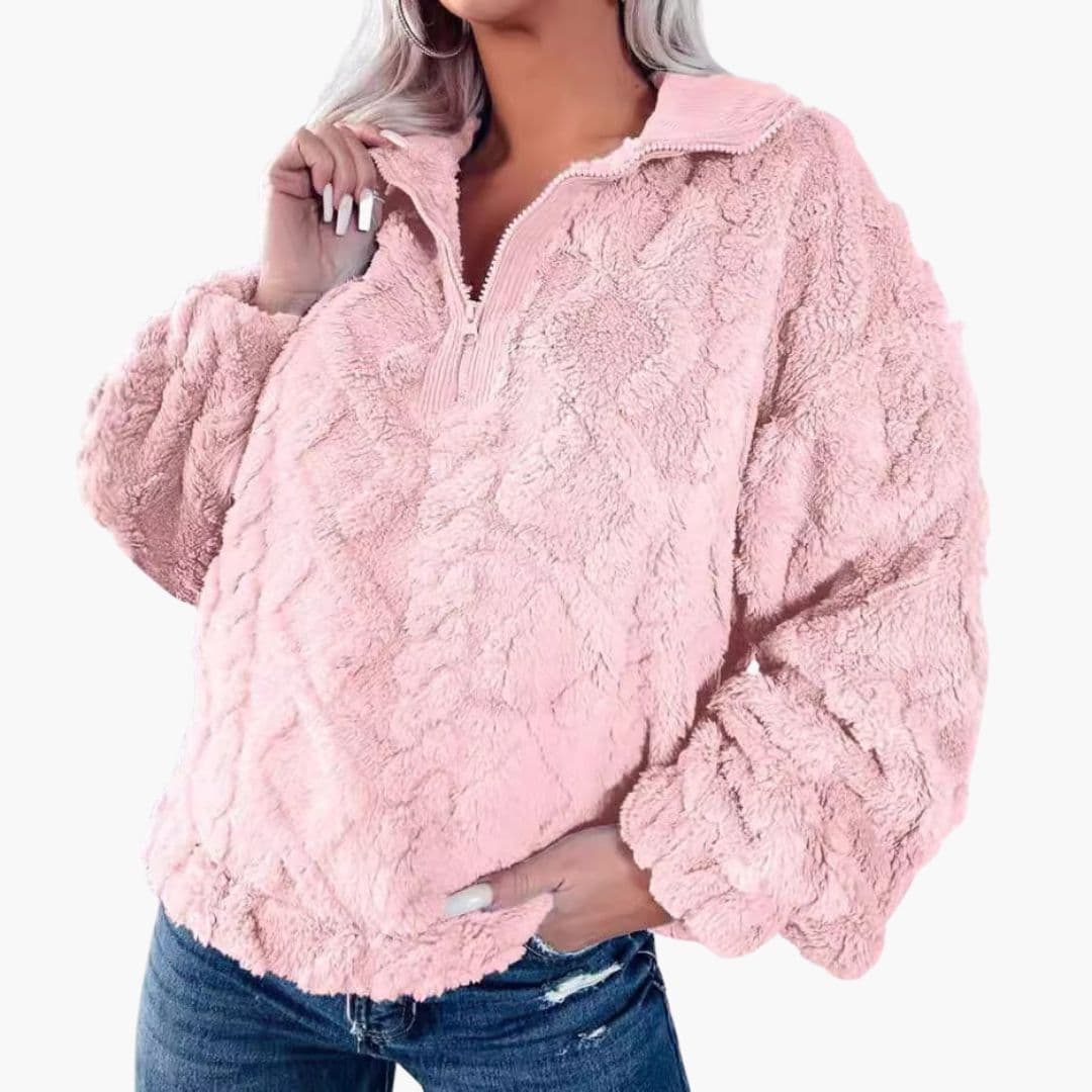Women's cozy fleece pullover high collar half-zip closure plush warm winter top