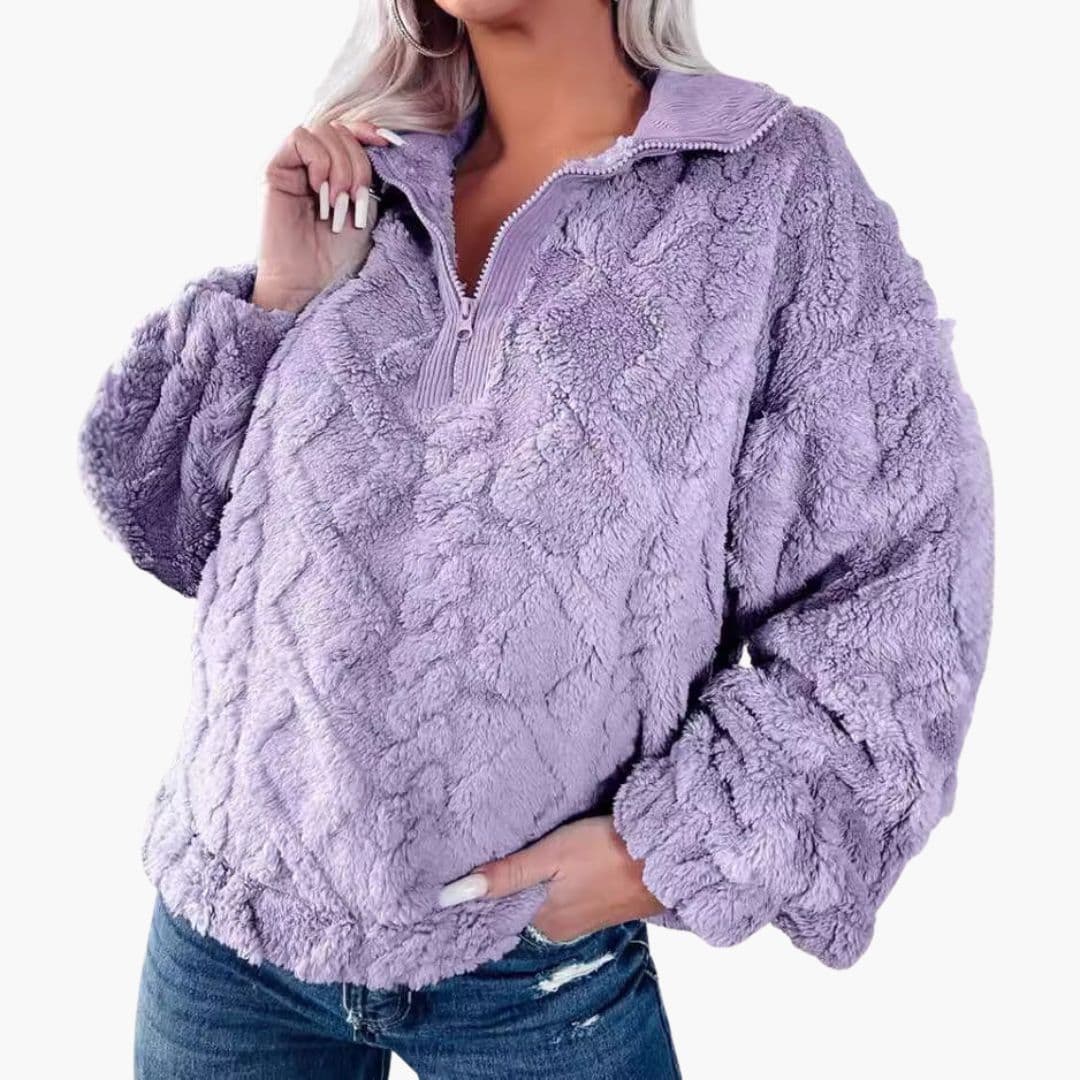 Women's cozy fleece pullover high collar half-zip closure plush warm winter top