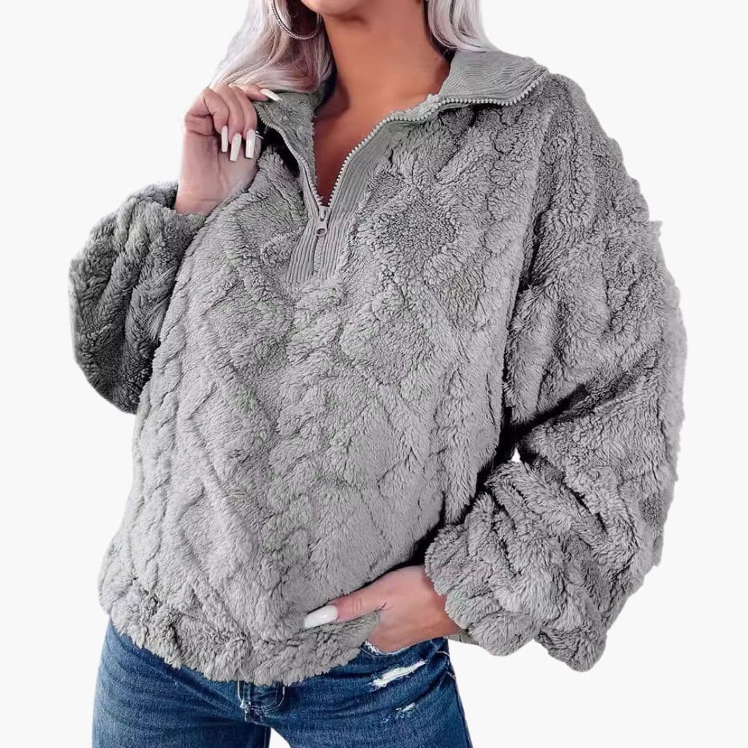 Women's cozy plush fleece pullover high collar half-zip closure warm winter layering top