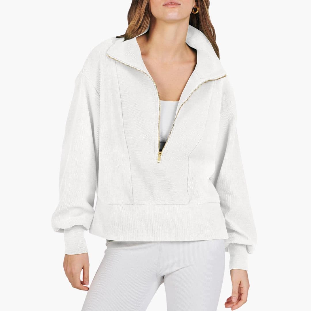 Women's sporty pullover high collar front zip athleisure activewear versatile comfort layer