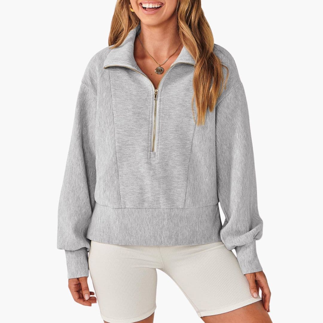 Women's sporty pullover high collar front zip athleisure comfort layer active style