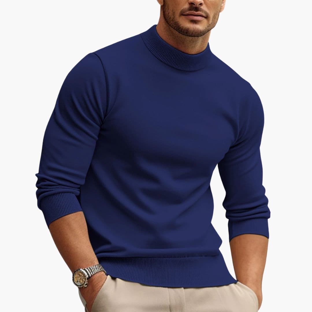 Men's classic fit round neck long sleeve sweater with ribbed detailing, ideal for layering