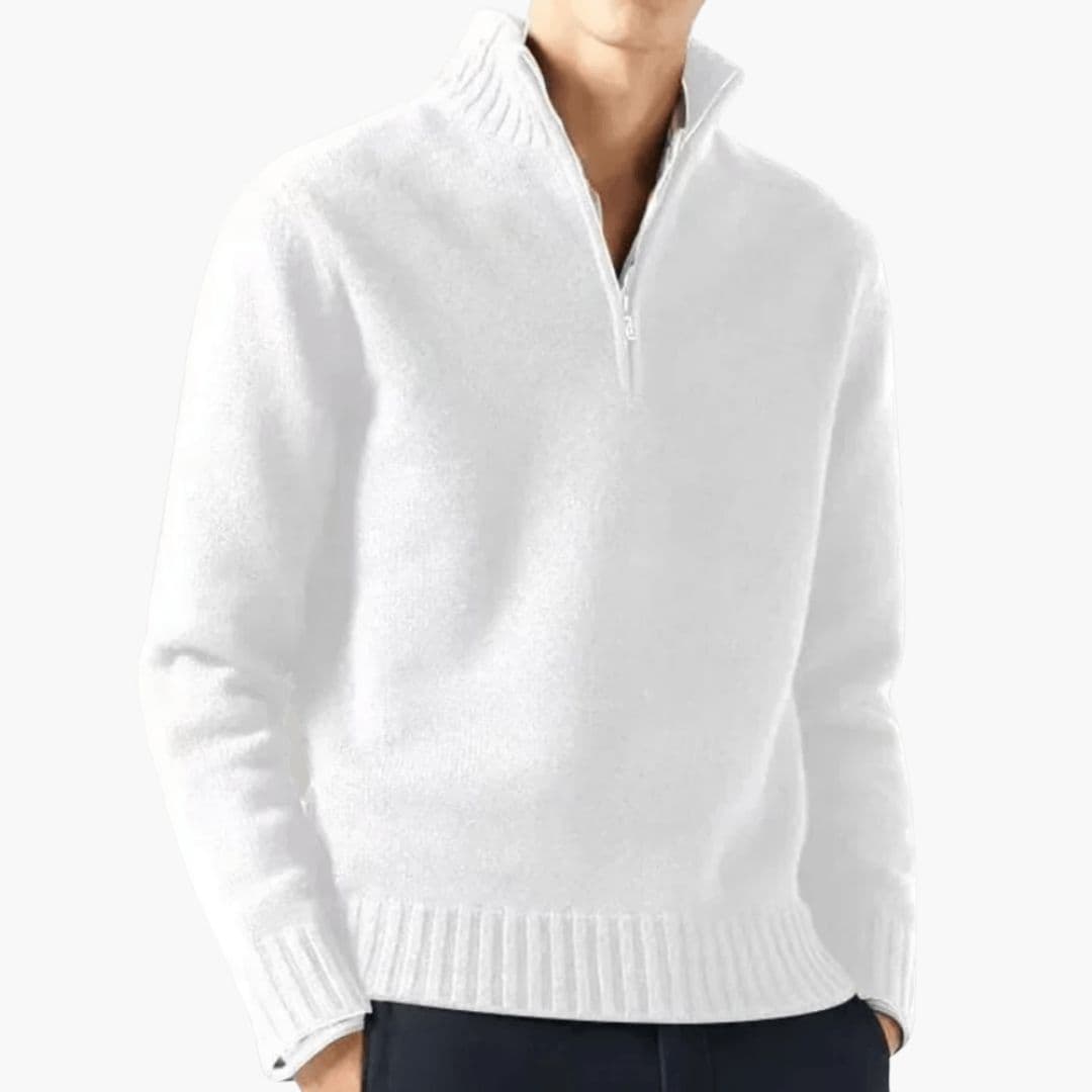 Men's zip collar pullover sweater ribbed hem regular fit versatile stand-up collar long sleeves
