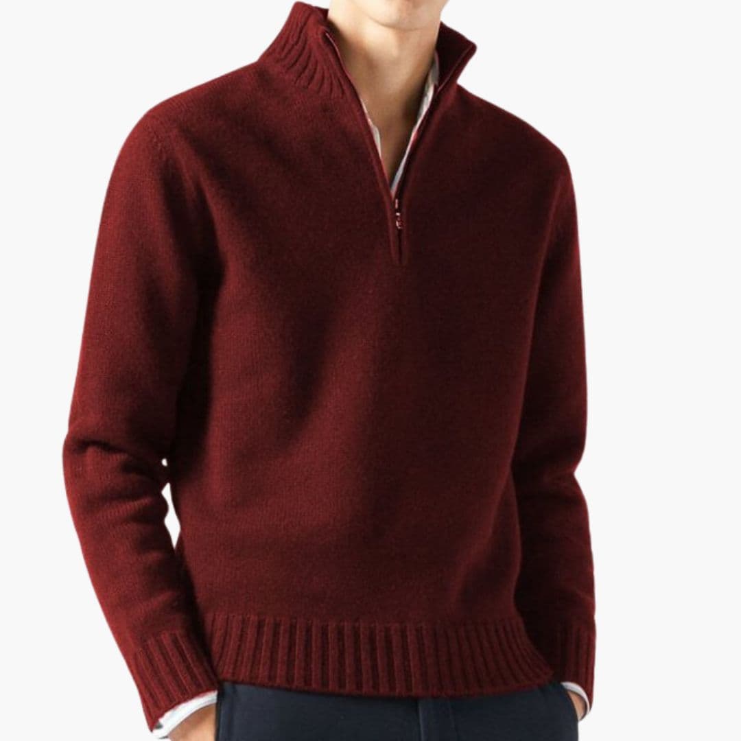 Men's half-zip pullover stand-up collar structured knit regular fit versatile layering essential