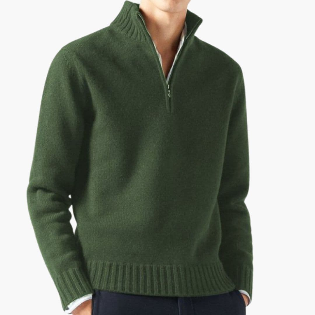 Men's half-zip pullover stand-up collar structured knit regular fit versatile layering piece