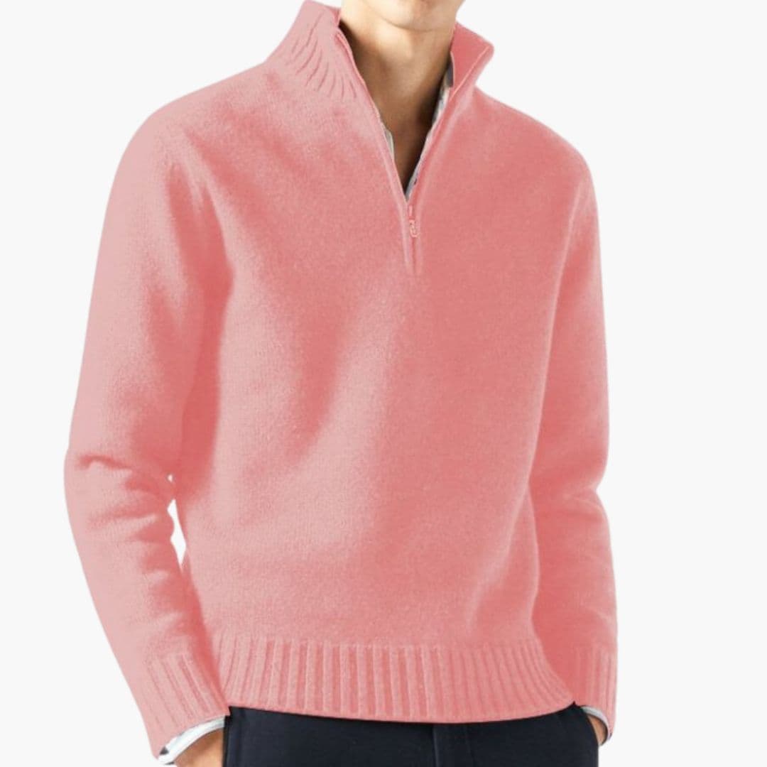Men's half-zip pullover stand-up collar structured knit regular fit versatile layering piece