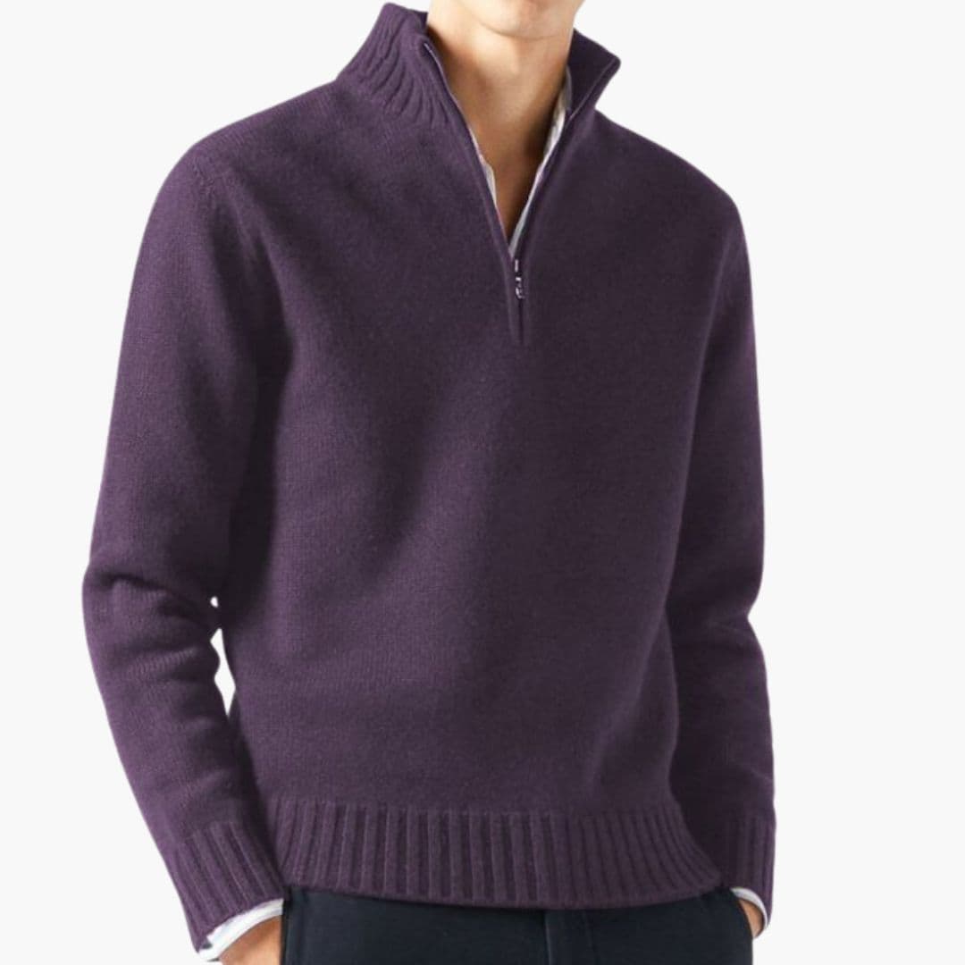 Men's half-zip pullover stand-up collar structured knit regular fit versatile everyday layering