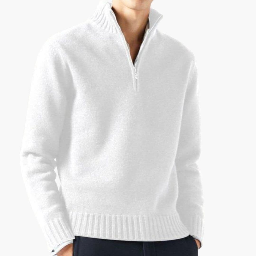 Men's half-zip pullover stand-up collar structured knit regular fit versatile layering piece