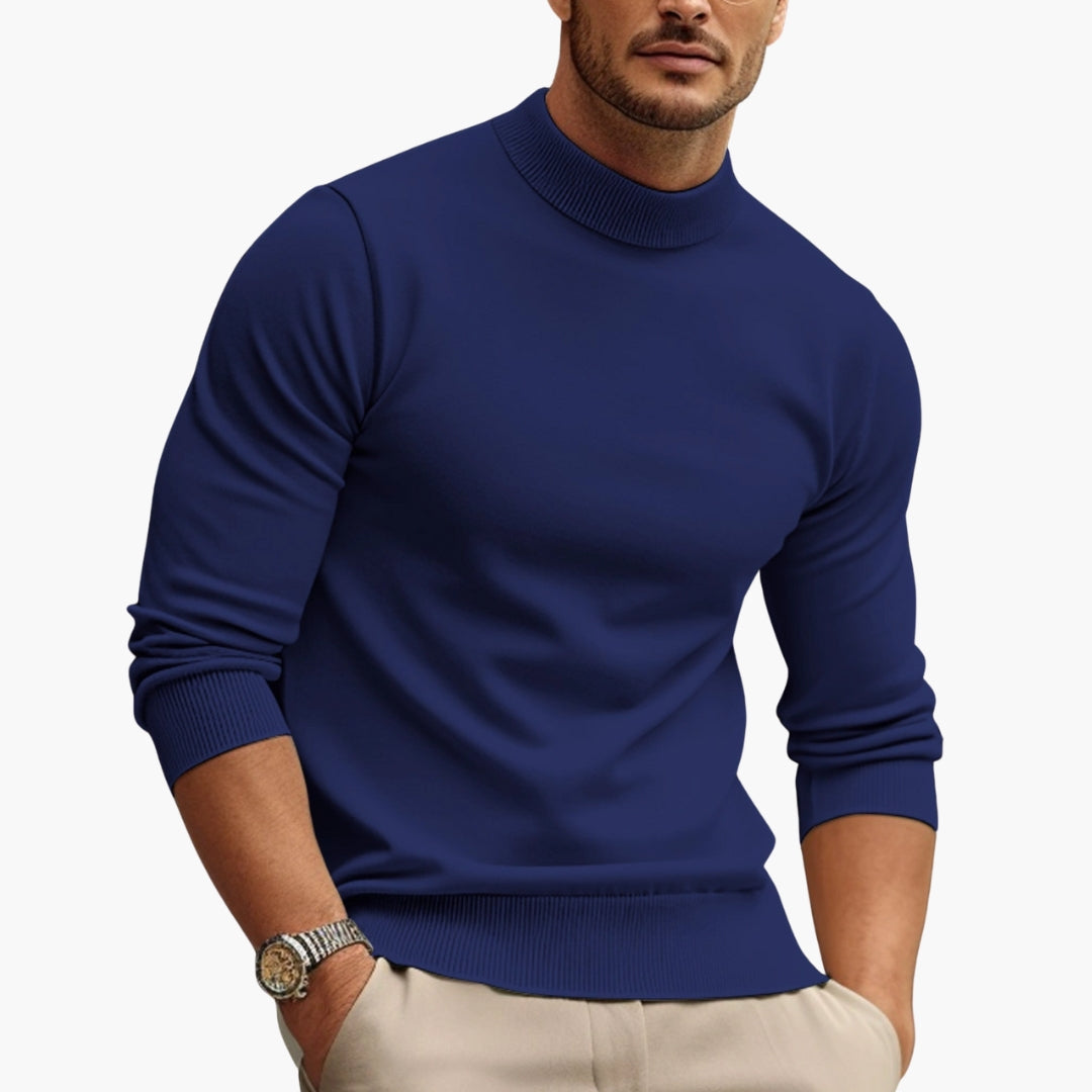 Men's classic pullover sweater ribbed stand-up collar regular fit versatile everyday knit layering