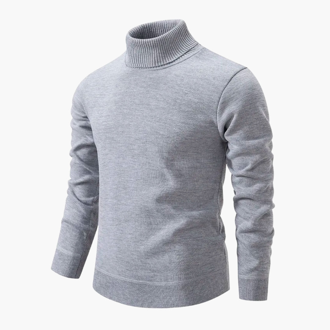 Men's black turtleneck sweater classic structured fit with ribbed neckline for everyday wear