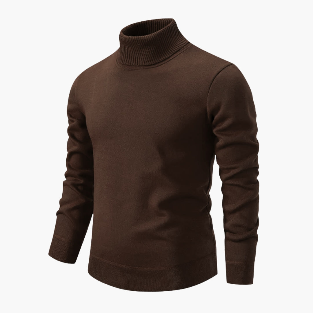 Men's black turtleneck sweater classic structured fit with ribbed neckline for everyday wear