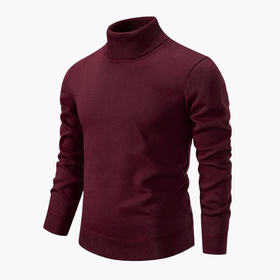 Men's black turtleneck sweater classic structured fit ribbed neckline solid knit everyday wear