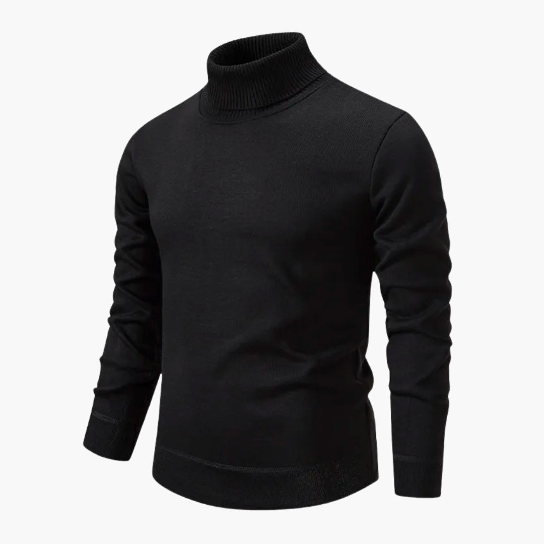 Men's black turtleneck sweater classic structured fit with ribbed neckline for everyday wear