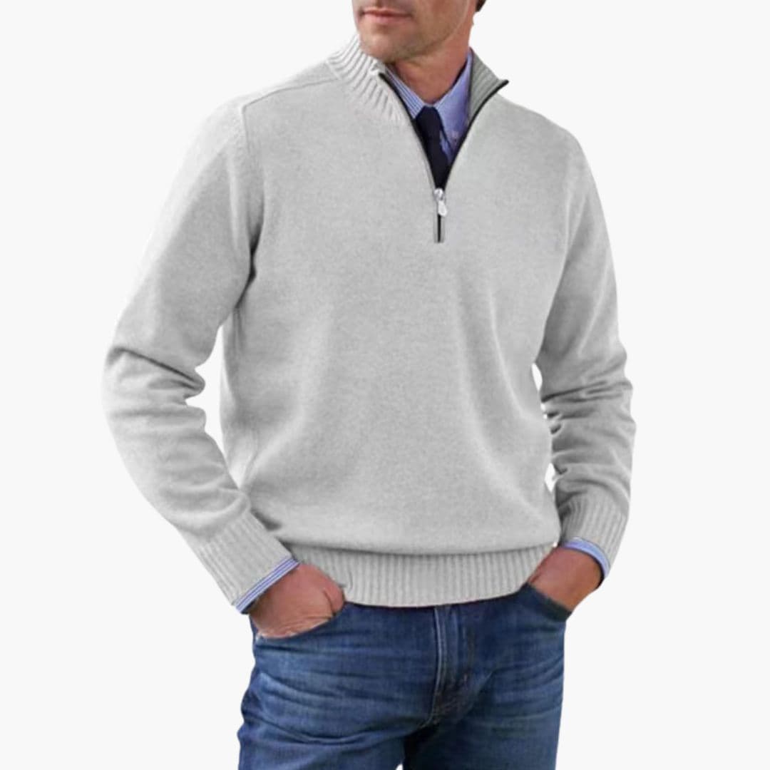 Men's half-zip pullover sweater stand-up collar ribbed hem versatile everyday comfort