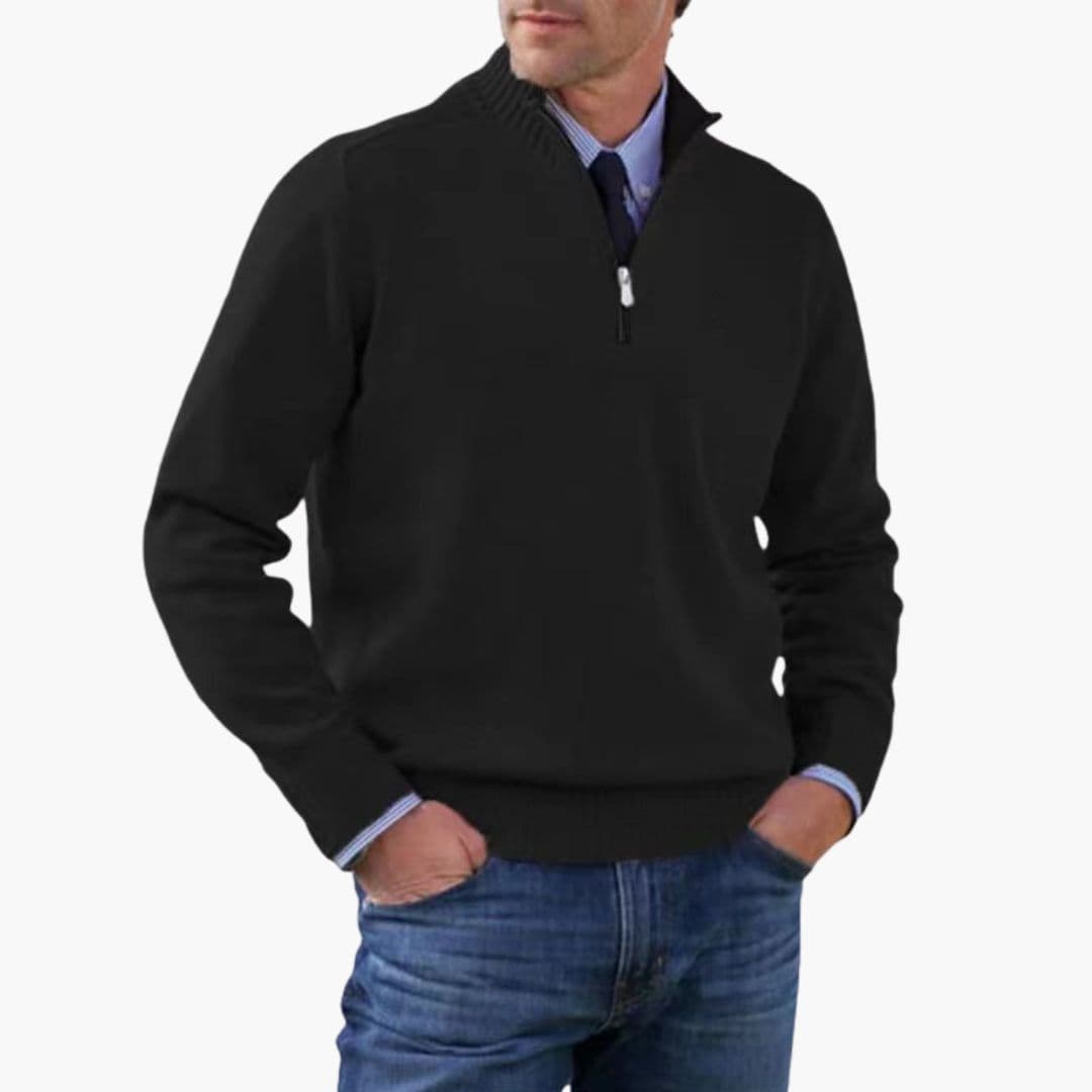 Men's half-zip pullover sweater stand-up collar ribbed hem versatile everyday comfort structured fit