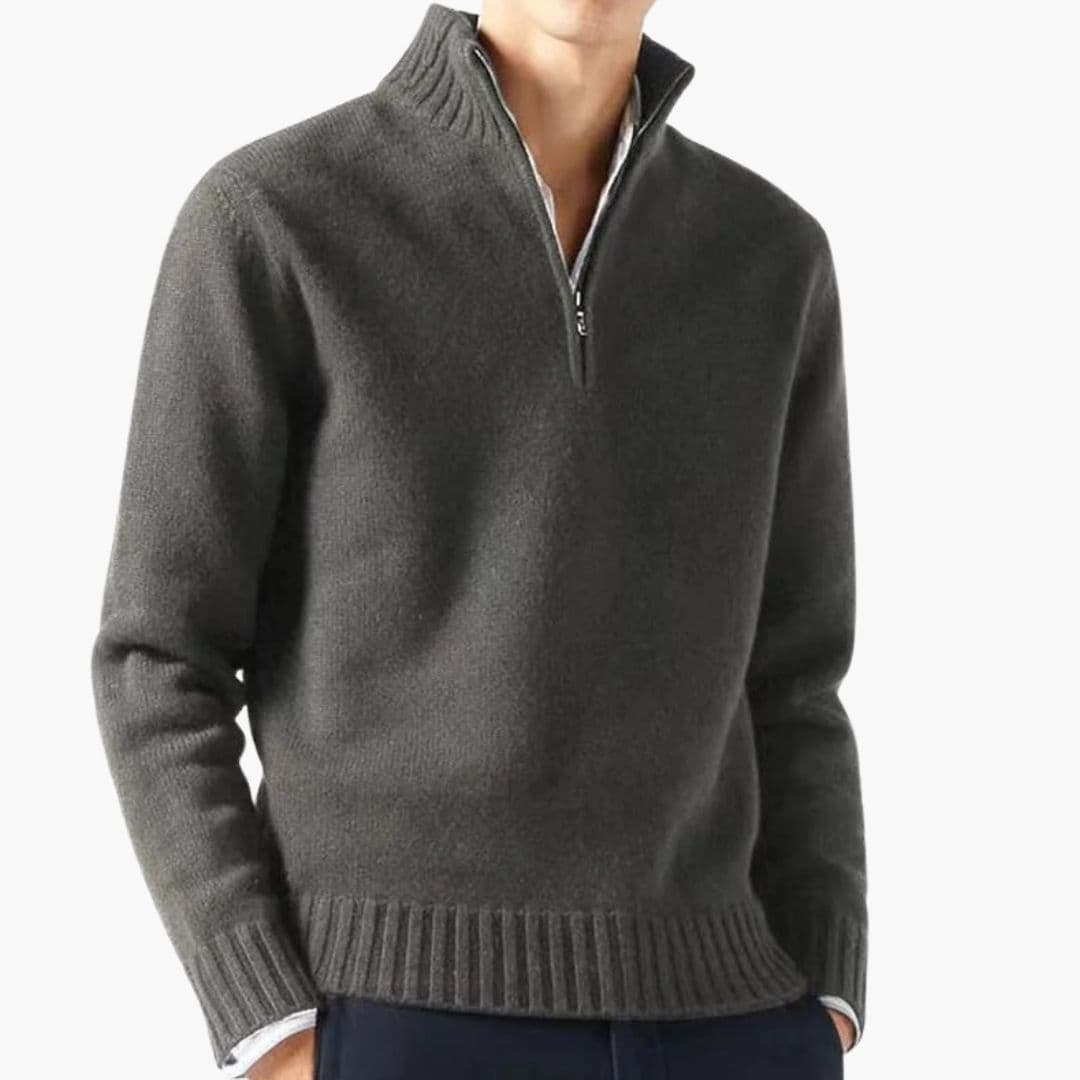 Men's zip-up turtleneck knit sweater cozy ribbed half-zip collar classic everyday versatile layer