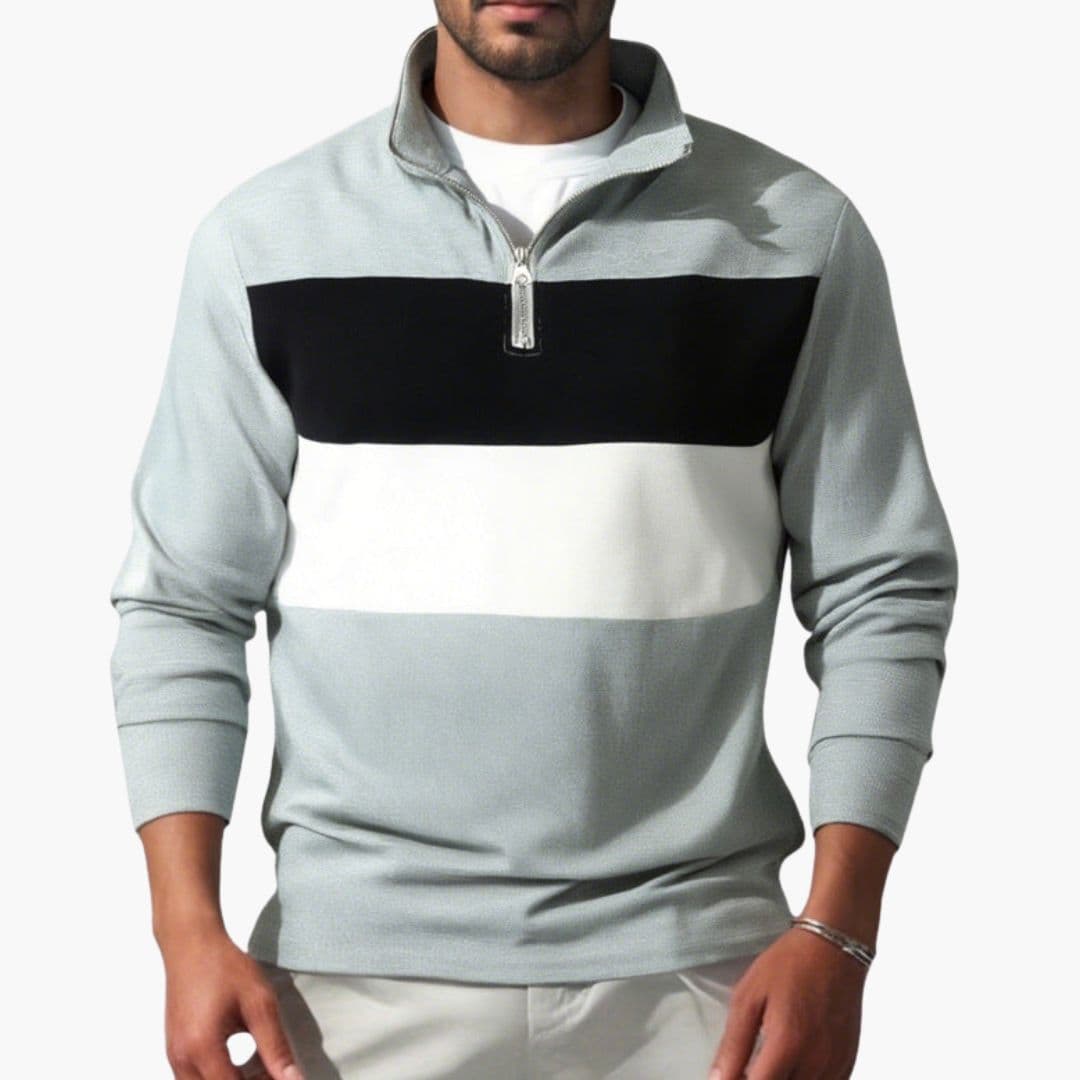 Men's color block sport pullover stand-up collar half-zip slim athletic fit layering top