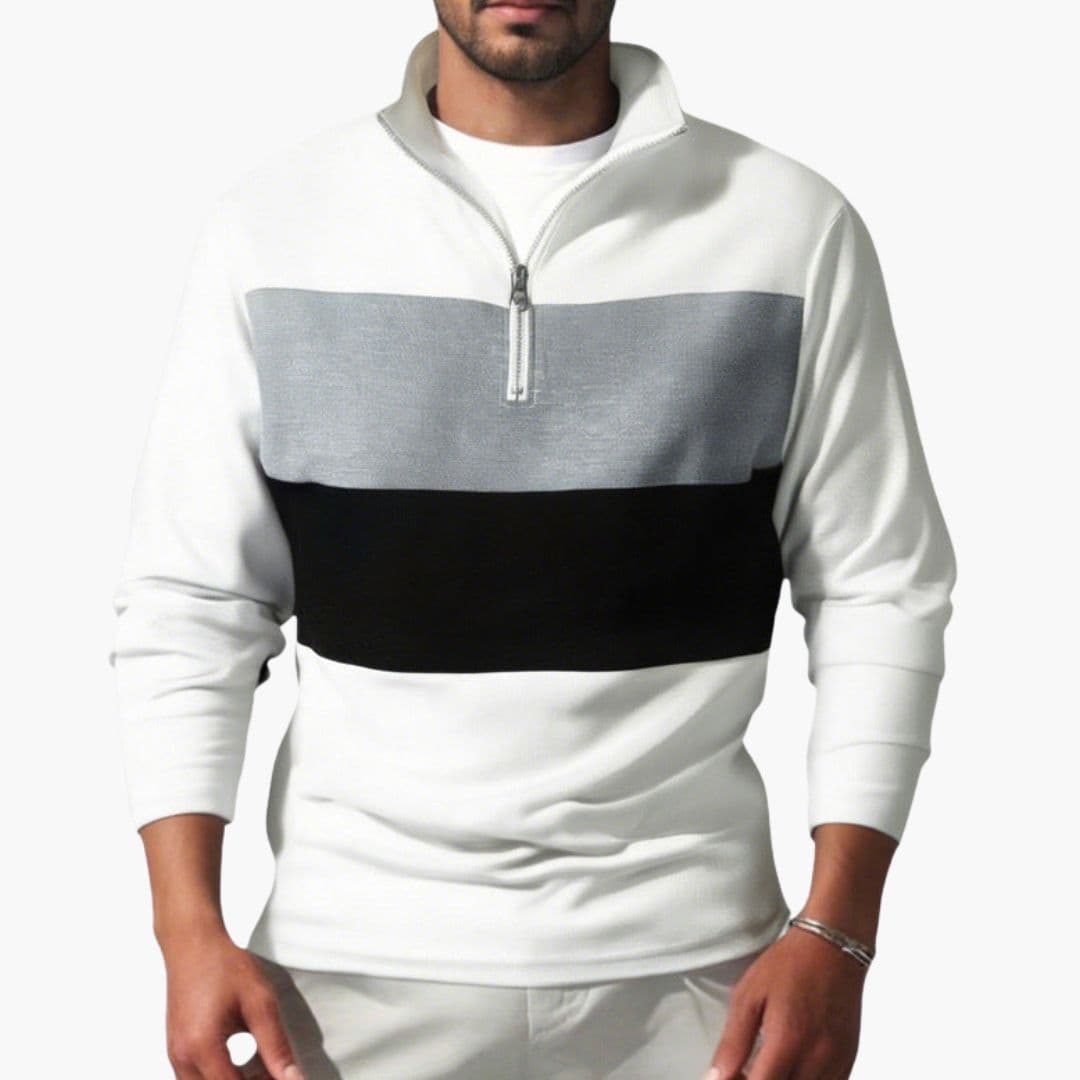 Men's color-block sport pullover stand-up collar half-zip athletic fit layering sweatshirt