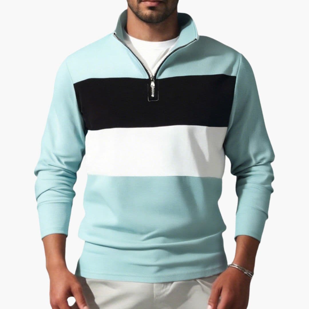 Men's color-block sport pullover stand-up collar half-zip athletic slim-fit layering top