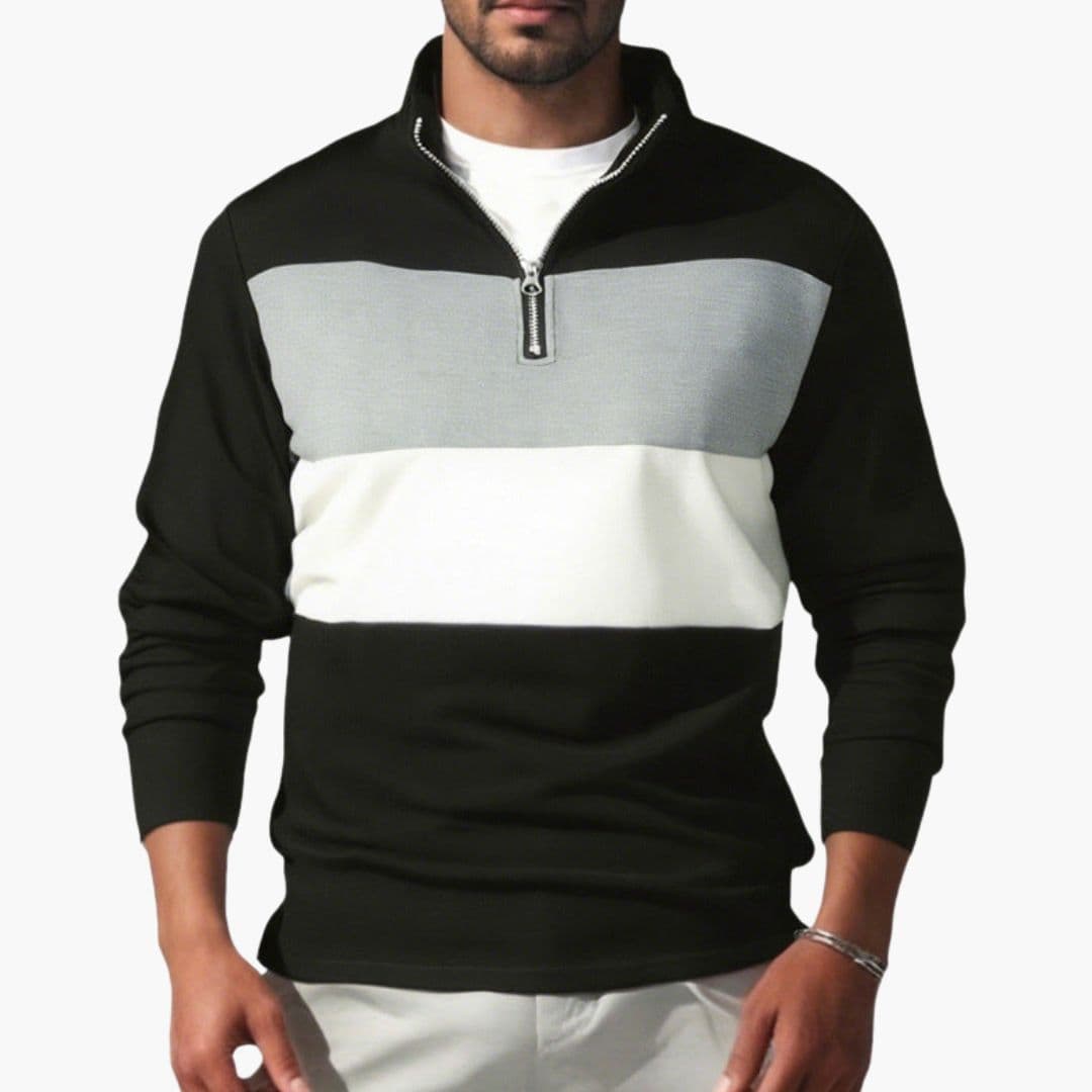 Men's color block sport pullover stand-up collar half-zip athletic slim-fit layering top
