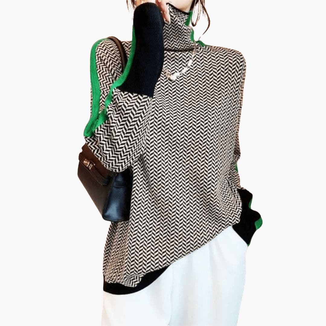 Women's striped ribbed mock neck sweater long fit cozy essential pullover top