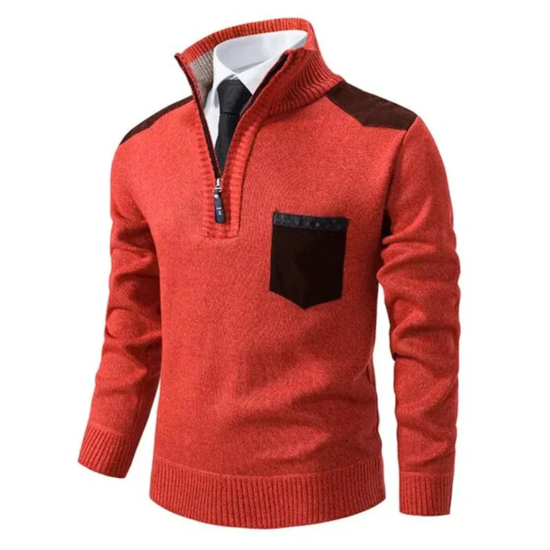 Men's ribbed knit pullover sweater in neutral tones, slim-fit silhouette with timeless elegant style