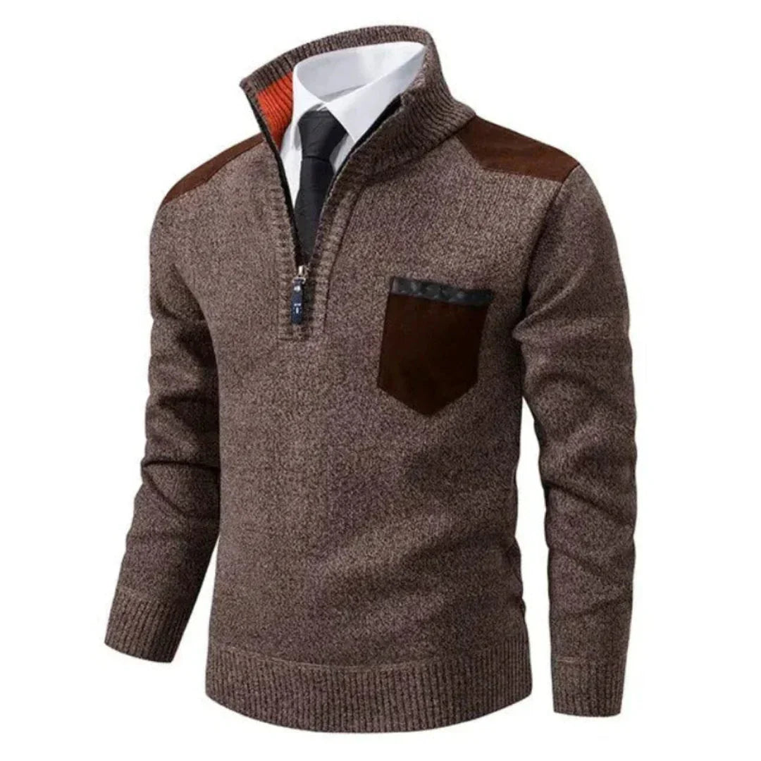 Men's gray knit pullover sweater with modern slim fit and ultra-soft warm fabric for all-day comfort
