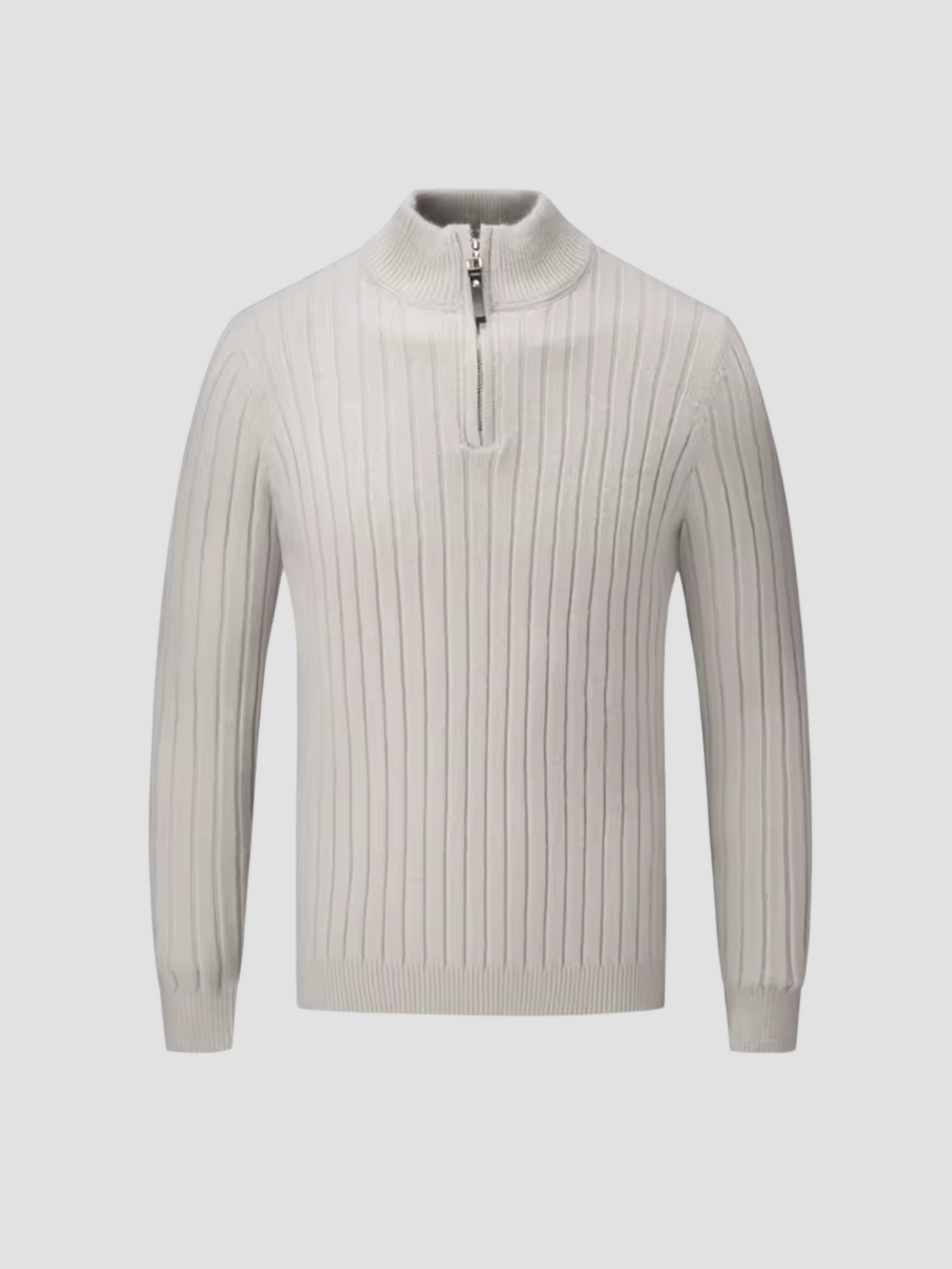Men's half-zip ribbed knit sweater structured fit adjustable zipper everyday warmth