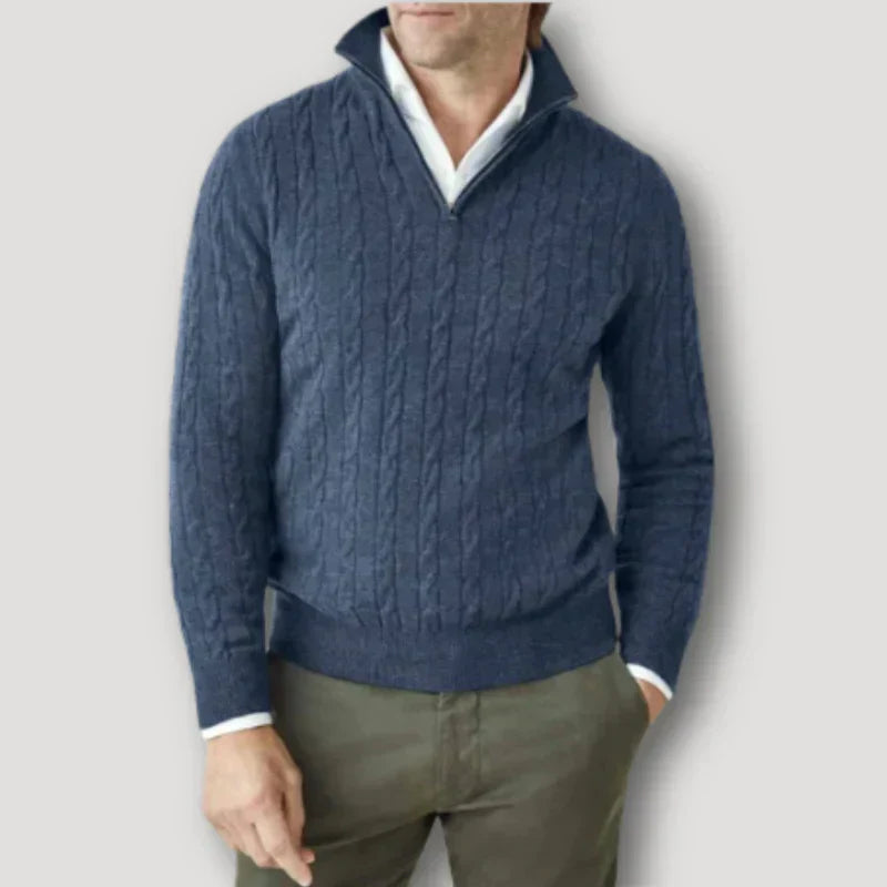 Rendor men's gray Italian cashmere zip-up sweater with premium soft knit and modern slim fit