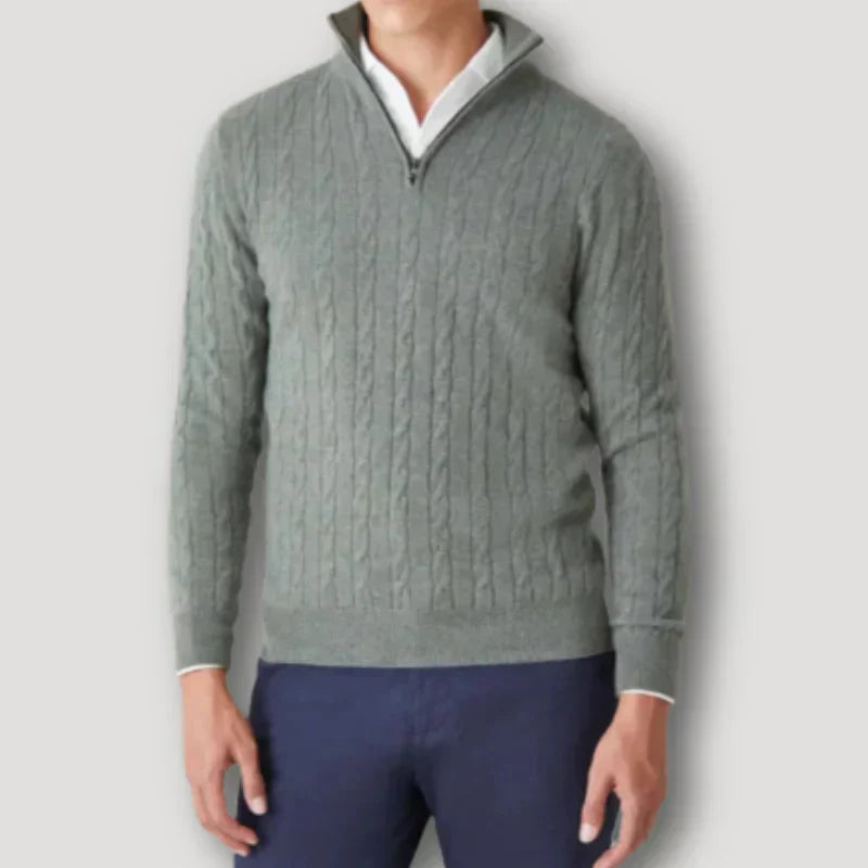 Rendor men's gray Italian cashmere zip-up sweater with modern slim fit and premium softness