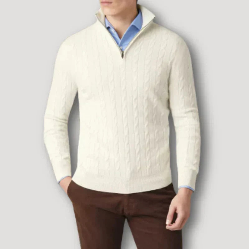 Rendor men's gray cashmere zip-up sweater slim fit with premium Italian softness
