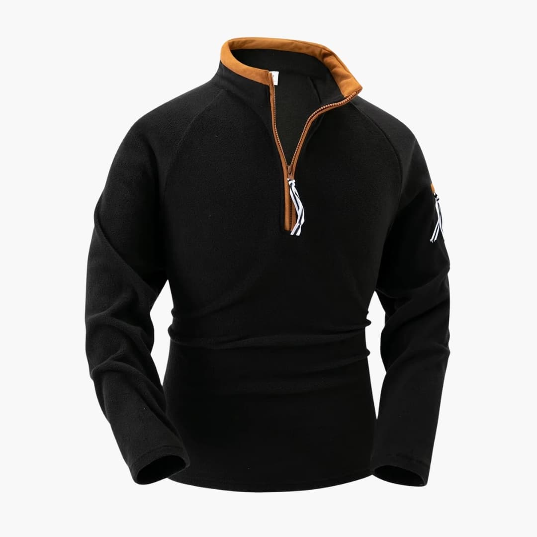 Men's gray fleece pullover half-zip stand-up collar with sleeve pocket for everyday warmth