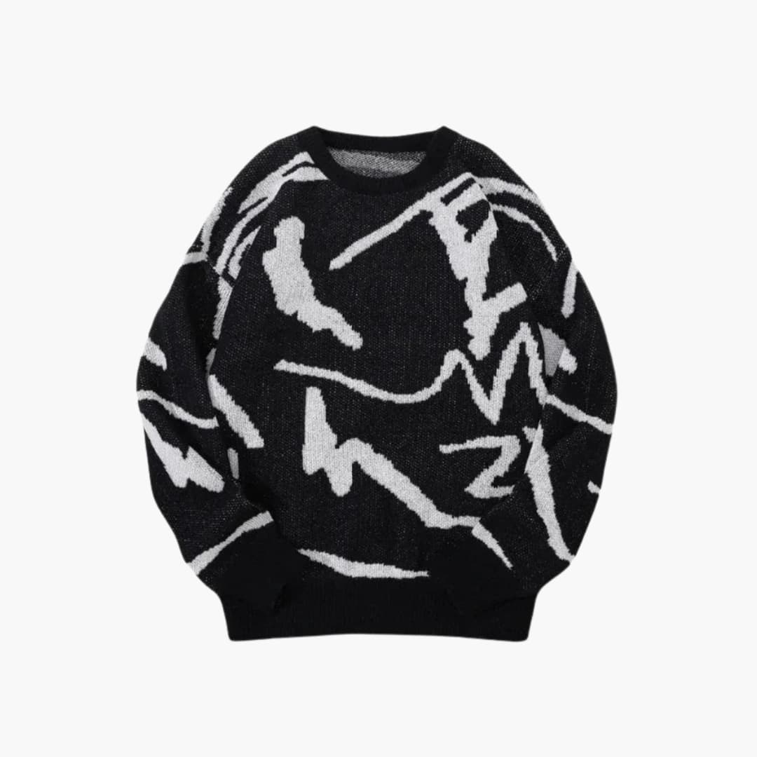 Men's cozy abstract print sweater with ribbed cuffs, round neckline, long sleeves, casual modern fit