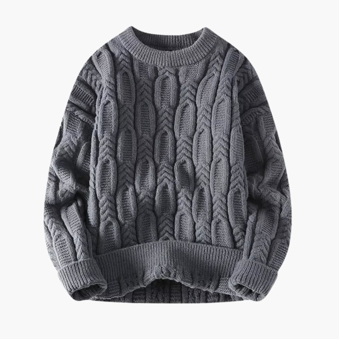 Men's twisted knit sweater round neck ribbed hem textured smart-casual essential