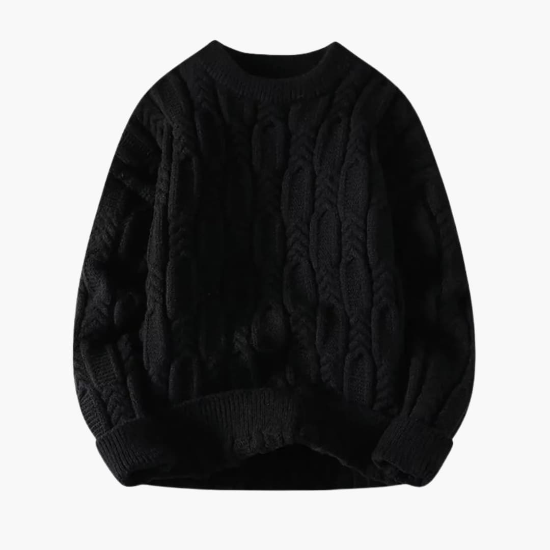 Men's twisted knit sweater round neck ribbed hem textured smart-casual essential