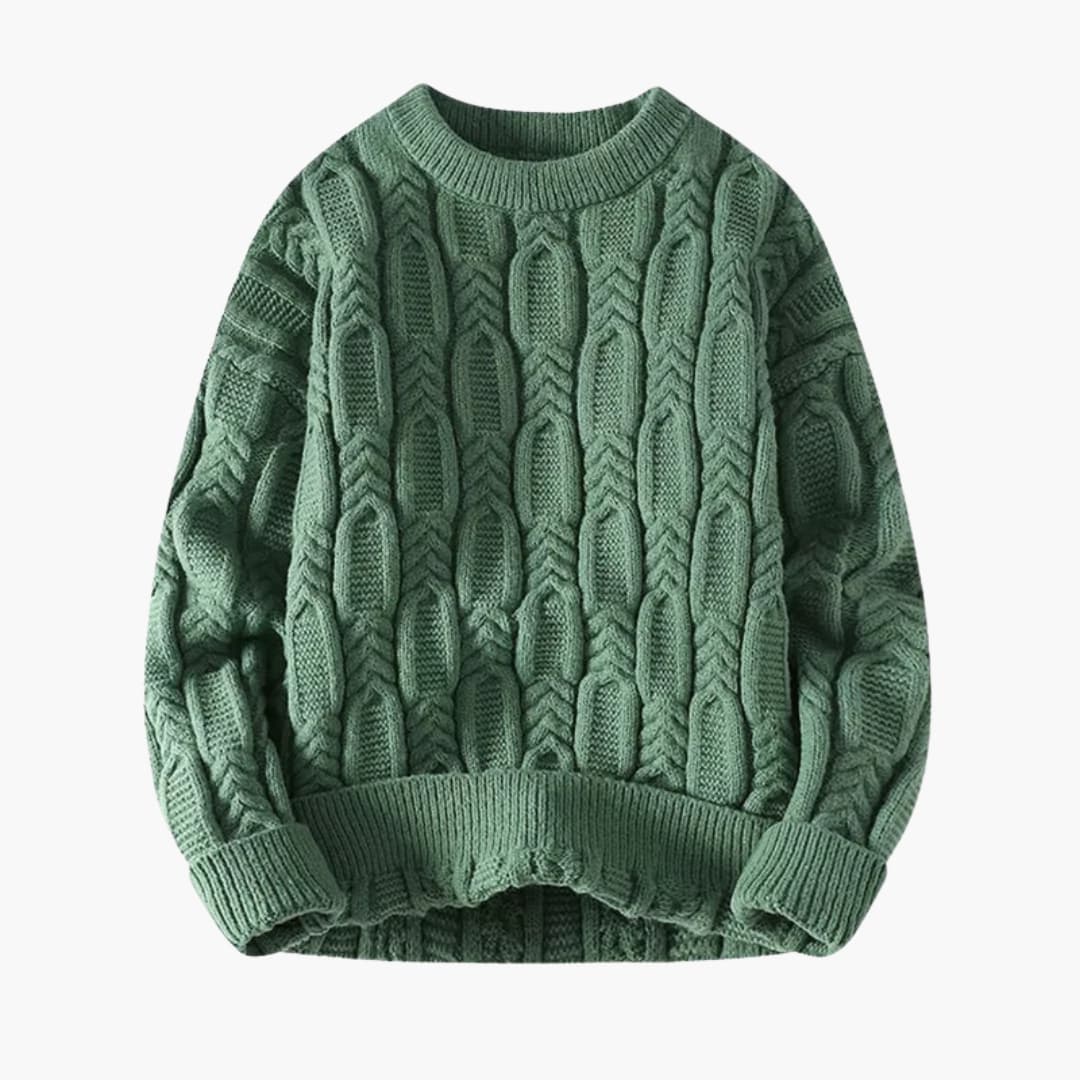 Men's twisted knit sweater round neck ribbed hem textured smart-casual essential in neutral tone
