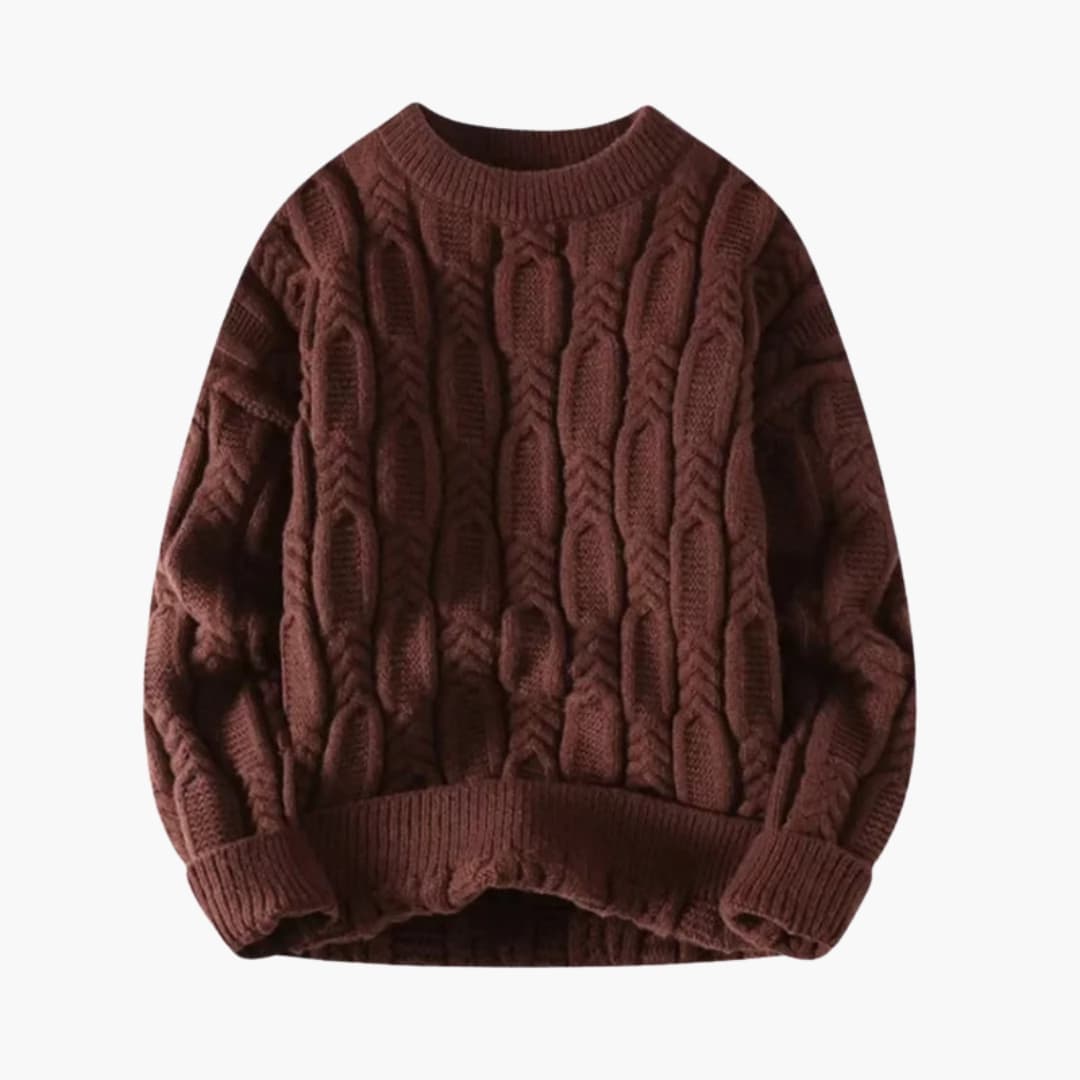 Men's twisted knit sweater round neck ribbed hem textured smart-casual essential in neutral tone