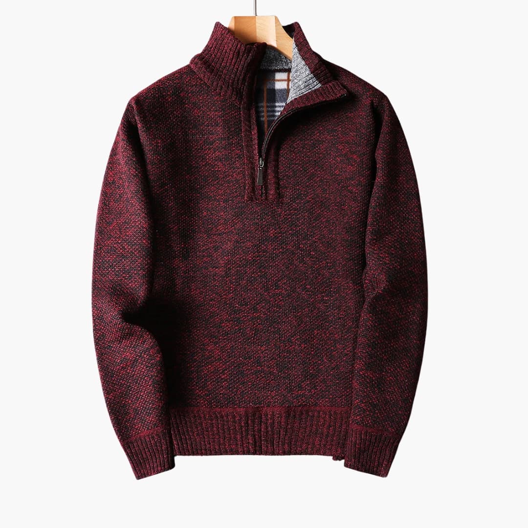 Men's half-zip knitted pullover ribbed stand-up collar premium textured knit smart-casual sweater