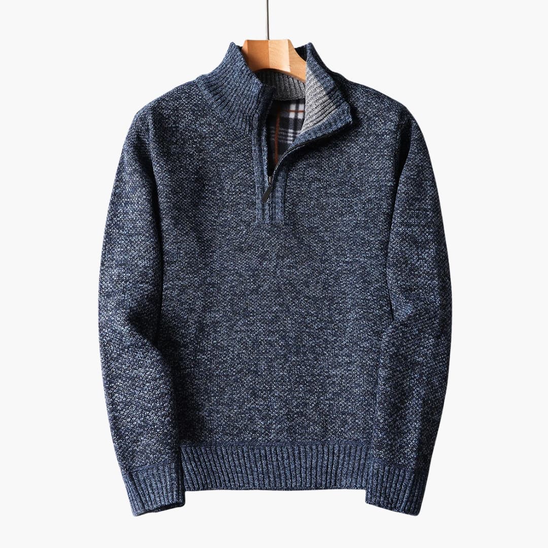 Men's half-zip knitted pullover ribbed stand-up collar premium textured knit smart-casual sweater