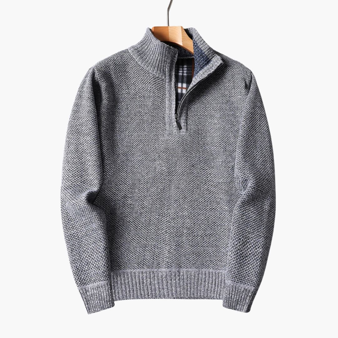 Men's half-zip knitted pullover ribbed stand-up collar textured premium sweater smart-casual fit