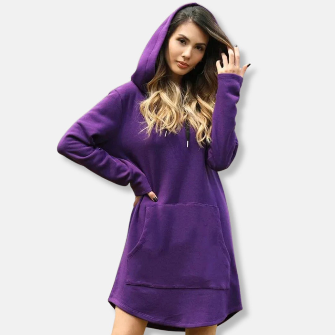 Women's relaxed fit hoodie dress in cotton blend with kangaroo pocket, cozy everyday style