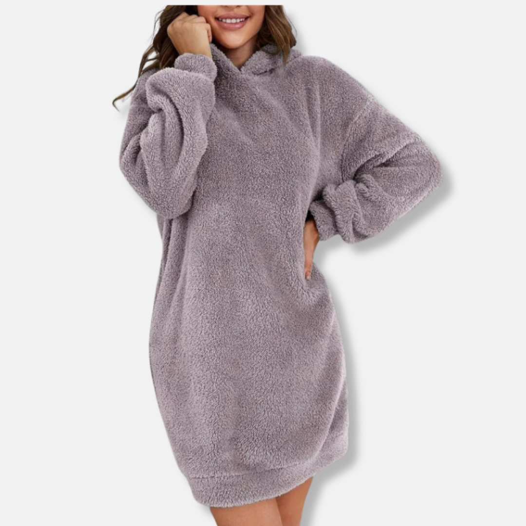 Women's oversized hoodie dress soft fleece long sleeve casual lounge wear relaxed silhouette