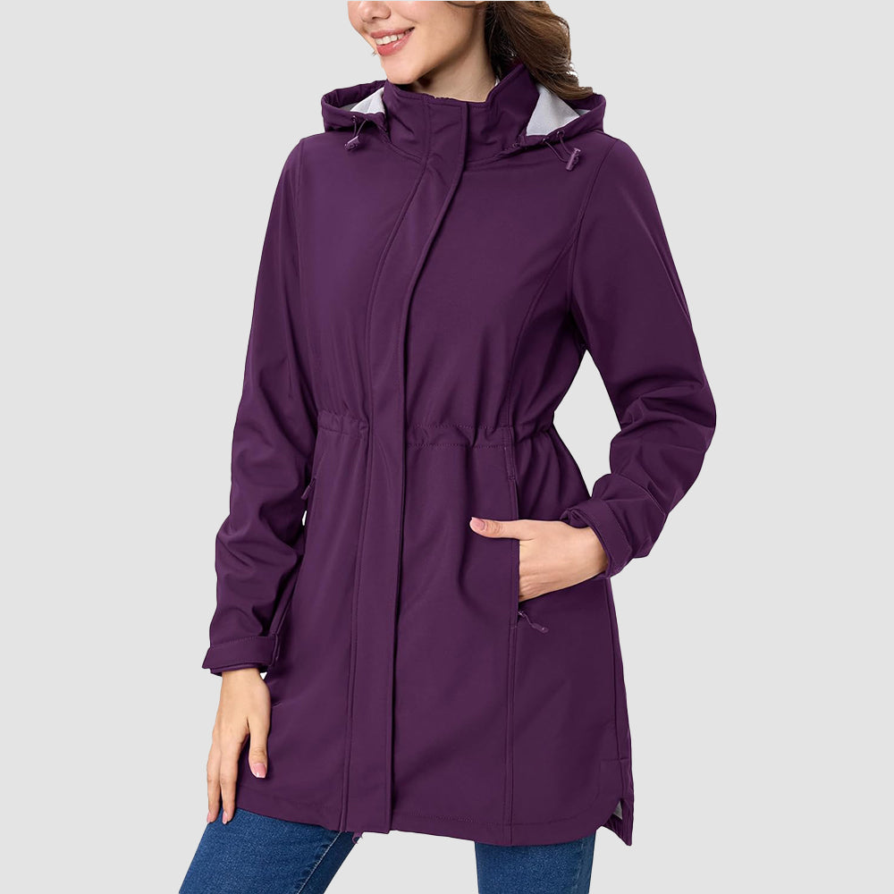 Women's fleece lined hooded jacket waterproof windproof coat in versatile style with breathable warmth