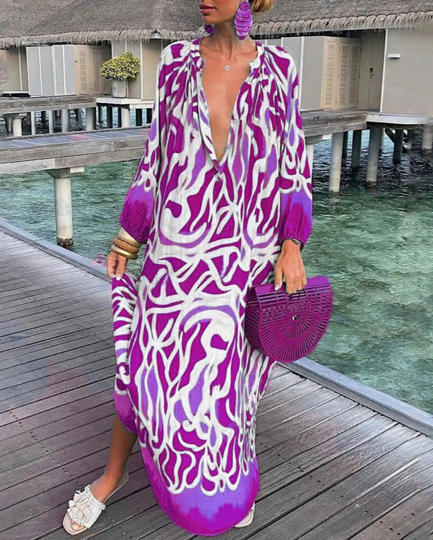 Floral boho long casual dress for women with airy sleeves, lightweight relaxed fit, spring style