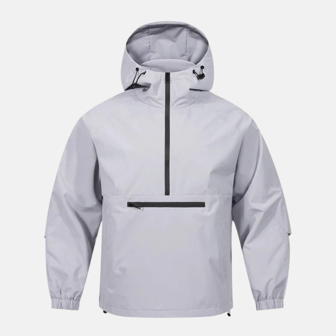 Men's woven blend anorak jacket hooded high neck loose fit hip-length urban casual style