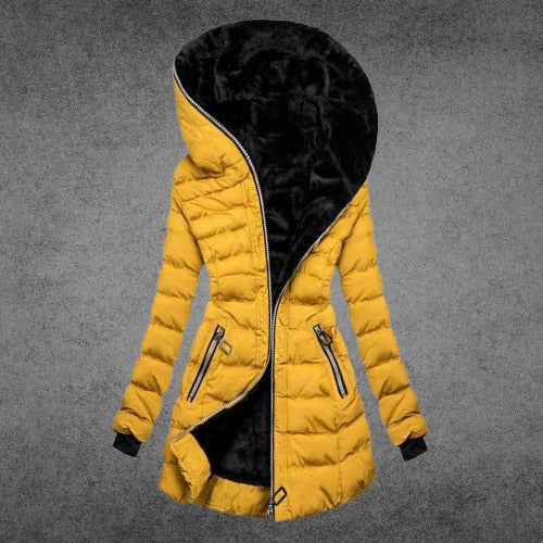 Women's black elegant winter coat with premium thermal insulation, tailored silhouette for all-day warmth