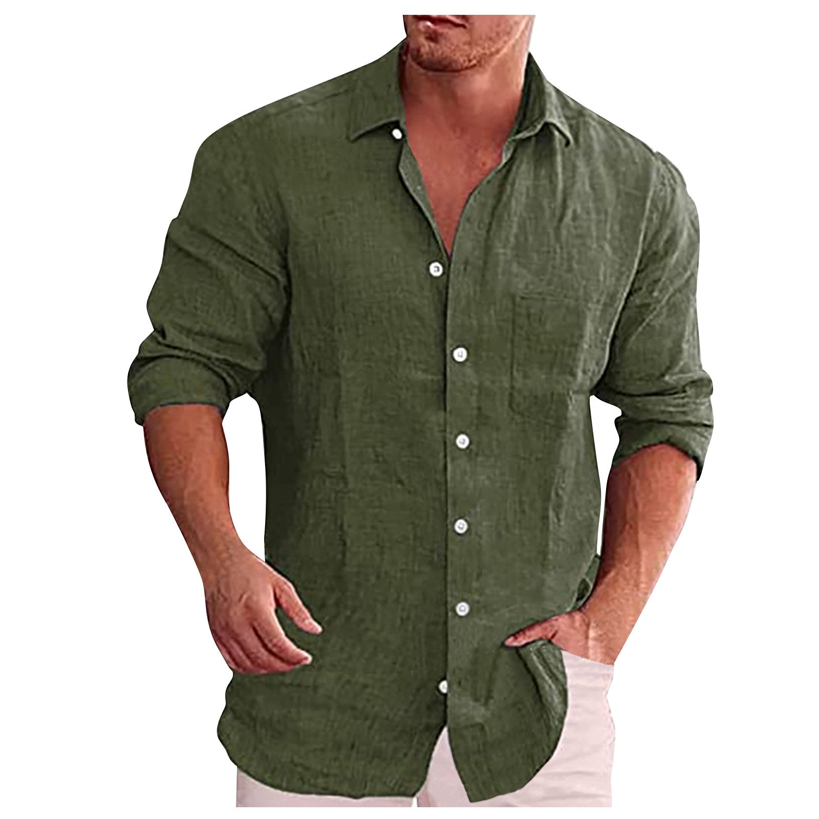 Men's casual linen shirt spread collar elegant cut breathable everyday wear refined silhouette