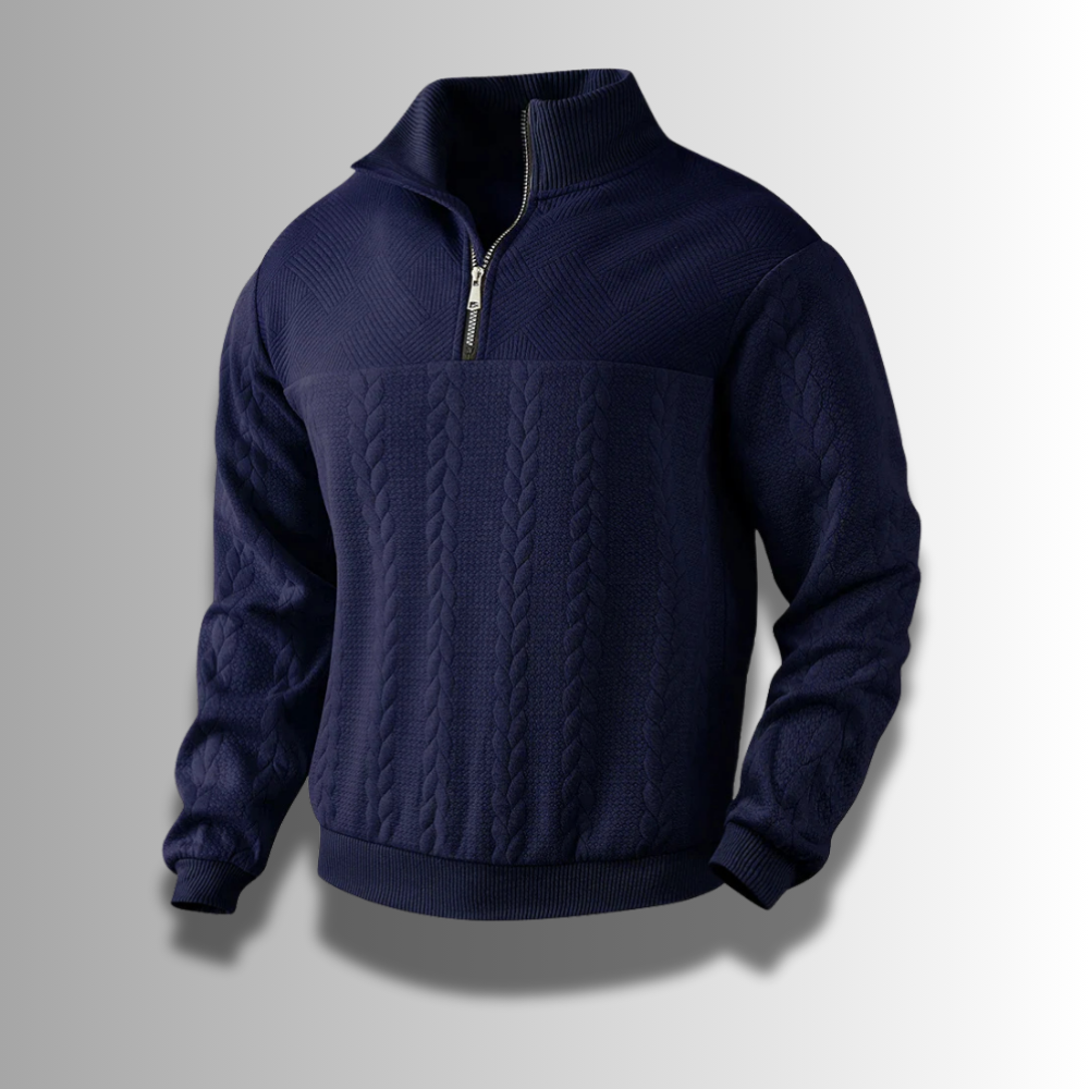 Men's merino wool zip-up sweater slim fit with full-length zipper closure for everyday warmth