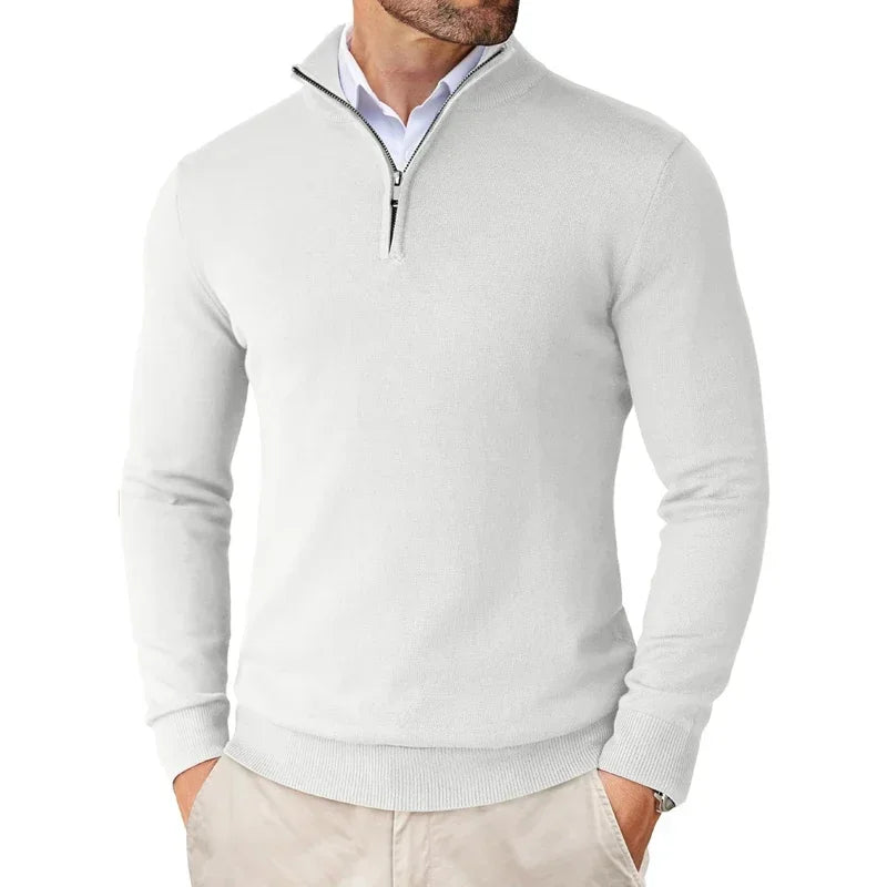 Men's regular fit soft knit sweater with zip collar and ribbed edges in versatile everyday style